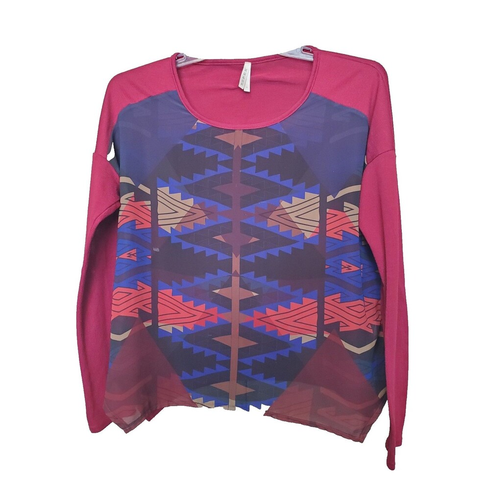 Roper Women's Aztec Woven/Knit Scoop Neck Long Sleeve Top Size Medium